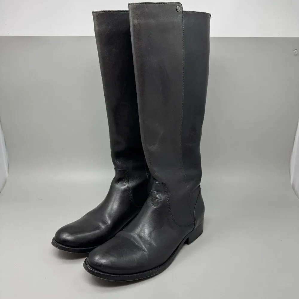 Frye Melissa Leather Riding Boots Back Zip Snap Tall Boots Women's Sz 7 B